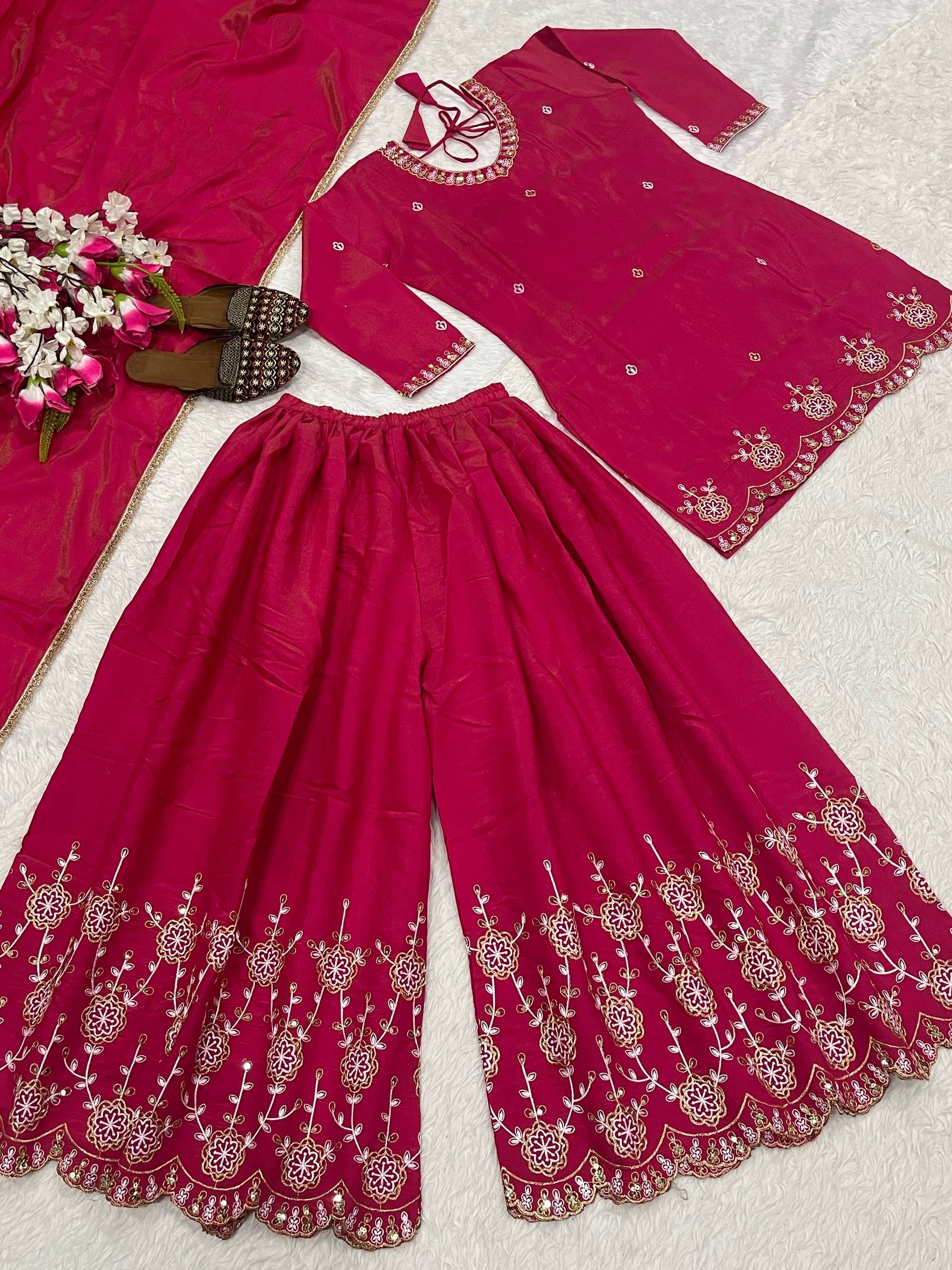 Radiant Rani Pink Embroidered Silk Couture